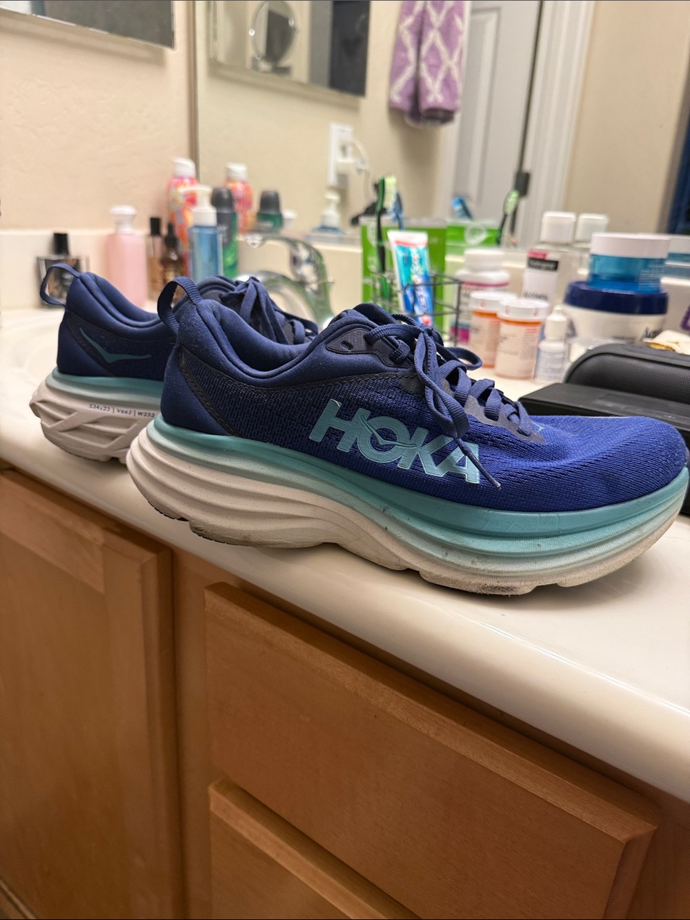 Hoka Women's Navy and Teal Running Shoes